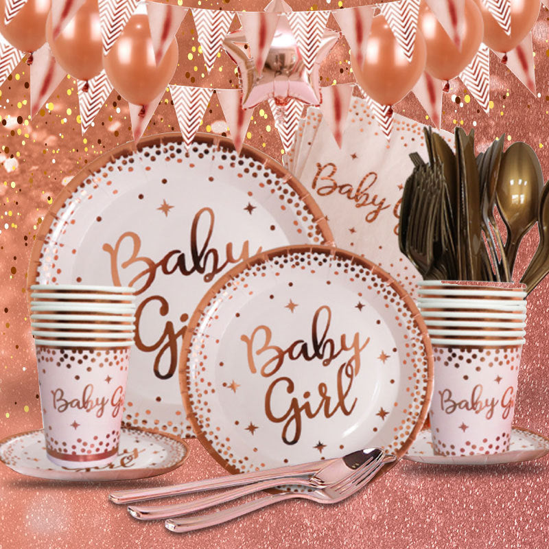 Ensemble de décoration thème  bébé fille or et rose - baby shower - Petit Balthazar