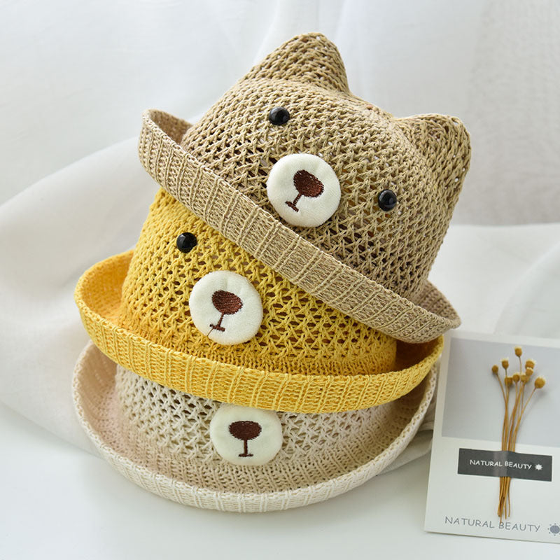 Chapeau de paille bébé fille ourson en coton - Petit Balthazar
